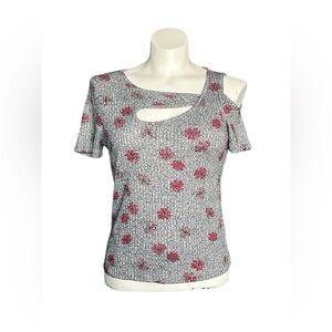 Ricki's Gray Red Floral Cold Shoulder Tee Size Small